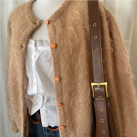Vintage Madeleine Mohair blend button-up cardigan sweater Tan Medium. - Picture 7 of 10
